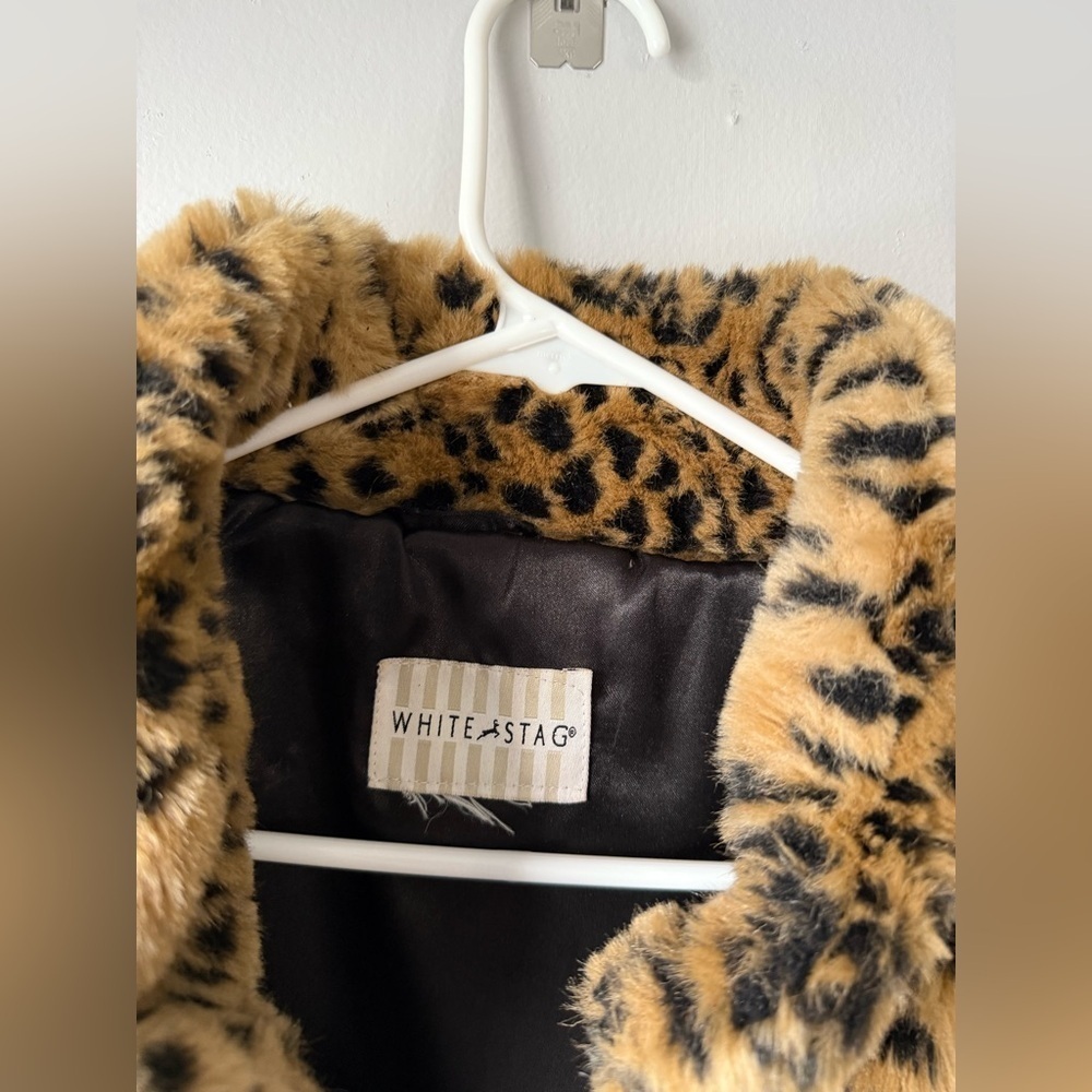 VTG White Stag Leopard Print Faux Fur Coat Jacket Zip Up Jacket Hippie Size M L - Picture 8 of 13